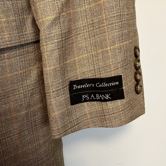 NWT Jos. A. Bank Traveller’s collection Classic Beige plaid Blazer sport coat - Picture 2 of 8